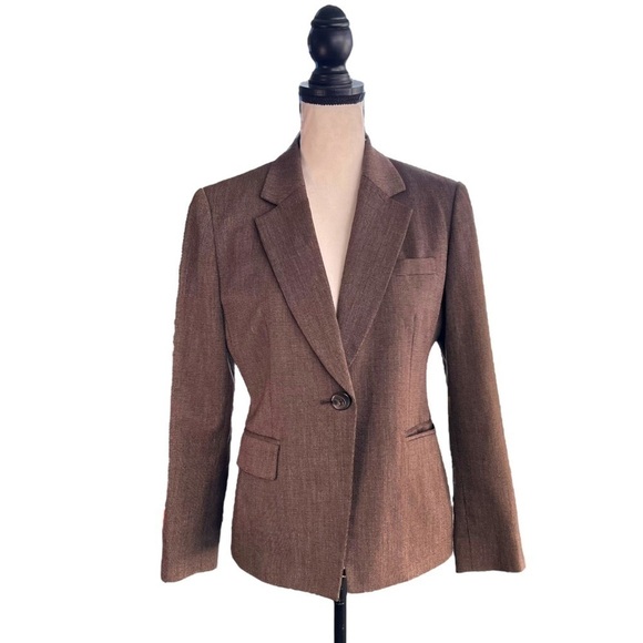 Jones New York Suit Blazer Petite 8P Brown Grid Dark Academia Button Vintage 90s - Picture 1 of 13
